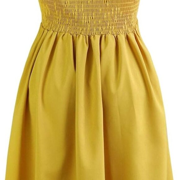 Yellow Tie Front Button Down Spaghetti Strap Midi Dress - Tumeric color - Picture 11 of 12
